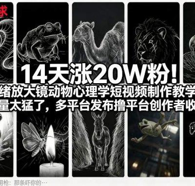14天涨20W粉！情绪放大镜动物心理学短视频制作教学，流量太猛了，多平台发布撸平台创作者收益