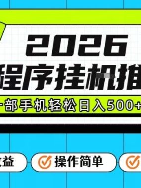 26年最新风口项目，小程序全自动推广，一部手机保底日入5张【揭秘】