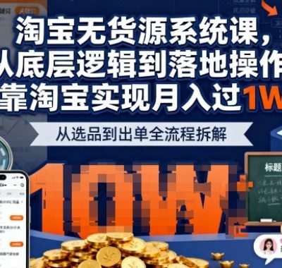 2025最新淘宝无货源系统课，从底层逻辑到落地操作，靠淘宝实现月入过1W（更新）