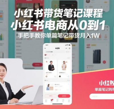 小红书带货笔记课程，小红书电商从0到1，手把手教你单篇笔记带货月入1W