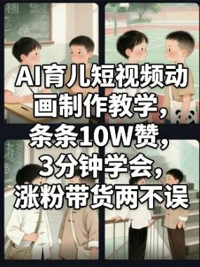 AI育儿短视频动画制作教学，条条10W赞，3分钟学会，涨粉带货两不误