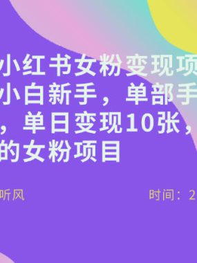 小红书女粉最新变现项目，适合小白新手，单部手机可入，单日变现多张