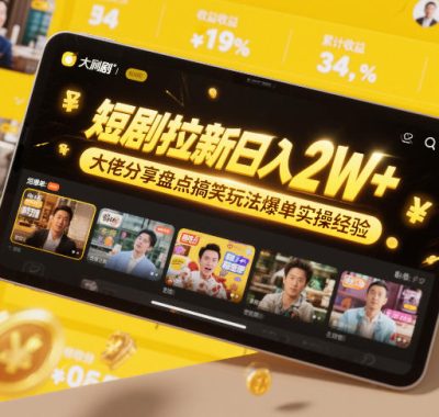 短剧拉新日入2W+大佬分享盘点搞笑玩法爆单实操经验