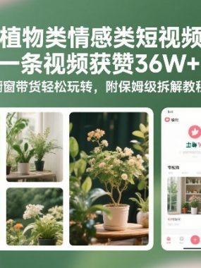 植物类情感类短视频，一条视频获赞36W+，橱窗带货轻松玩转，附保姆级拆解教程