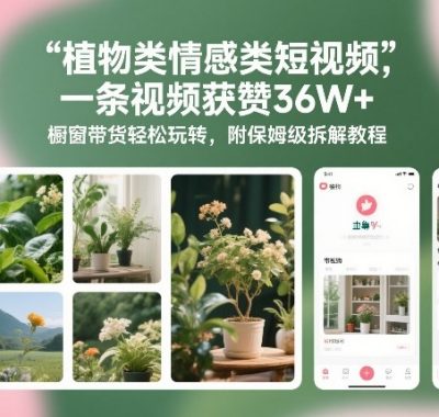 植物类情感类短视频，一条视频获赞36W+，橱窗带货轻松玩转，附保姆级拆解教程