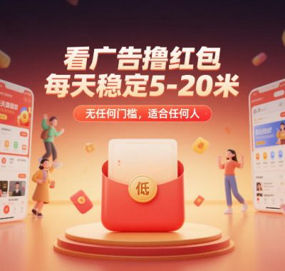 看广告撸红包，每天稳定5-20米，无任何门槛，适合任何人
