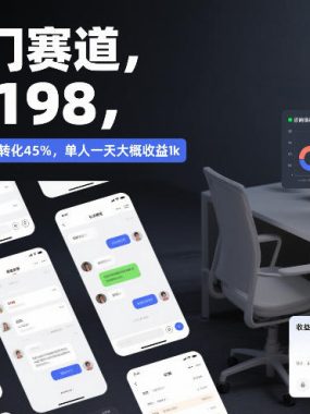 私域冷门赛道，客单价198，引流模板简单，人群精准，转化45%，单人一天大概收益1k