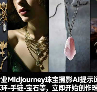 460+专业Midjourney珠宝摄影AI提示词戒指，项链-耳环-手链-宝石等，立即开始创作珠宝艺术