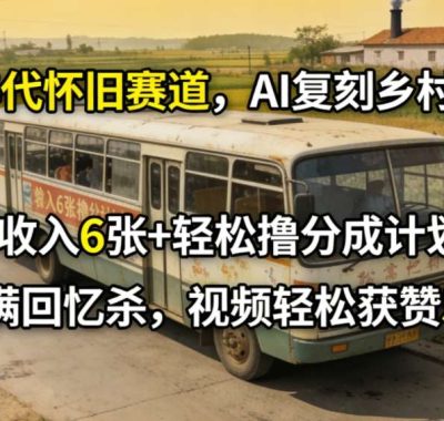 80年代怀旧赛道，AI复刻乡村巴士，日收入6张+轻松撸分成计划，满满回忆杀，视频轻松获赞5W