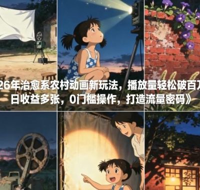 26年治愈系农村动画新玩法，播放量轻松破百万，日收益多张，0门槛操作，打造流量密码