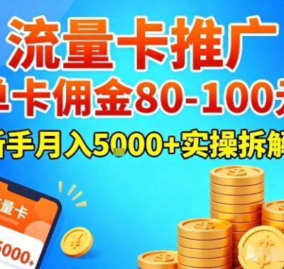 流量卡推广，单卡佣金80-100，新手月入5k+实操拆解！