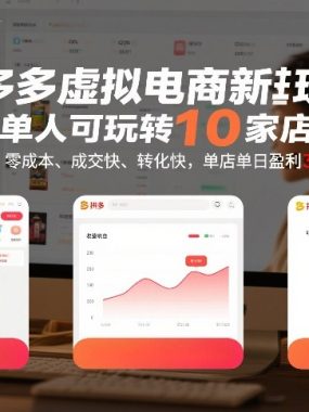 拼多多虚拟电商新玩法，单人可玩转10家店，零成本、成交快、转化快，单店单日盈利3张【揭秘】