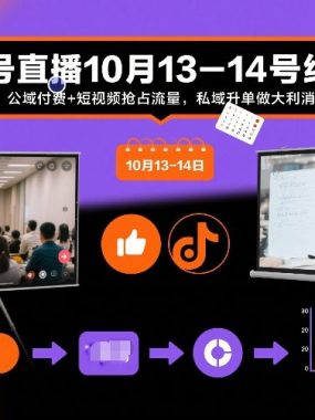 视频号直播10月13-14号线下课，公域付费+短视频抢占流量，私域升单做大利消