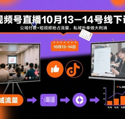 视频号直播10月13-14号线下课，公域付费+短视频抢占流量，私域升单做大利消