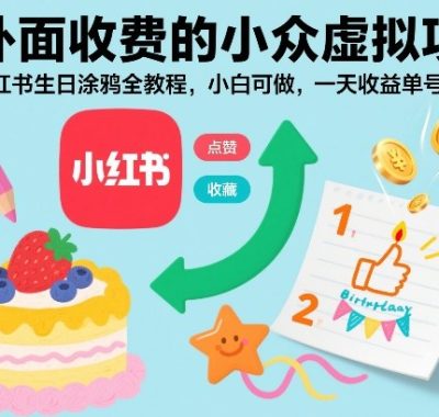 外面收费的小众虚拟项目，小红书生日涂鸦全教程，小白可做，一天收益单号50-2张