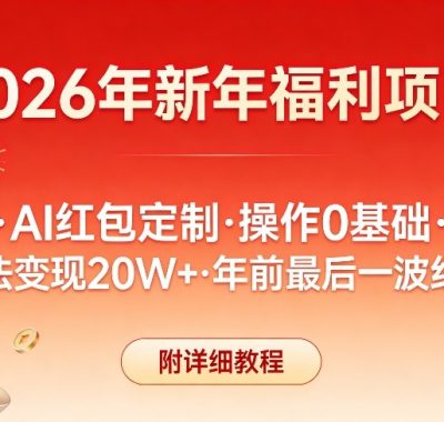 新年福利项目，AI红包定制，操作0基础，玩法变现20W+年前最后一波红利，附详细教程