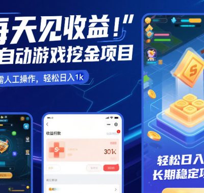 每天见收益，全自动游戏挖金项目，无需人工操作，轻松日入1k，长期稳定项目【揭秘】