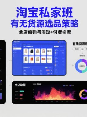 淘宝私家班，有无货源选品策略，高成功率爆款全流程打法，全店动销与淘短+付费引流（更新2026）
