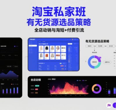 淘宝私家班，有无货源选品策略，高成功率爆款全流程打法，全店动销与淘短+付费引流（更新2026）