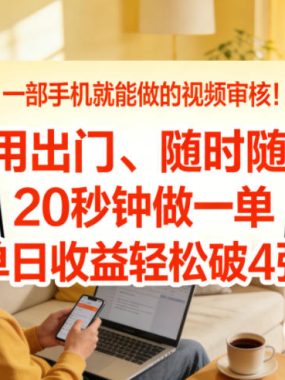 一部手机就能做的视频审核！不用出门，随时随地，20秒钟做一单，单日收益轻松破4张【揭秘】