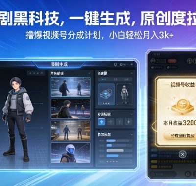 漫剧黑科技，一键生成，原创度拉满，撸爆视频号分成计划，小白轻松月入3k+