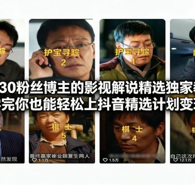 抖音30万粉丝博主的影视解说精选独家教学，学完你也能轻松上抖音精选计划变现