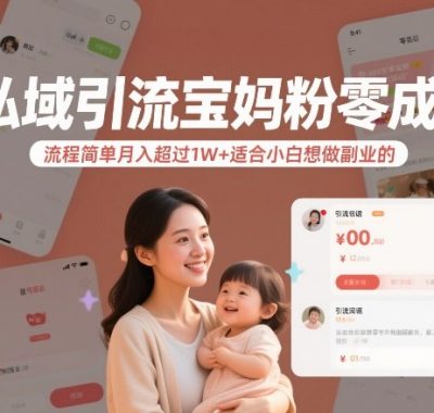 私域引流宝妈粉零成本流程简单月入超过1W+适合小白想做副业的