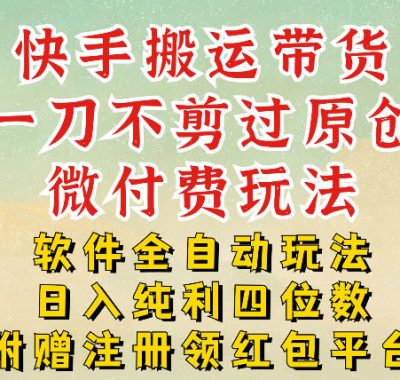 快手搬运带货，一刀不剪过原创，微付费玩法，软件全自动玩法，日入纯利四位数【揭秘】