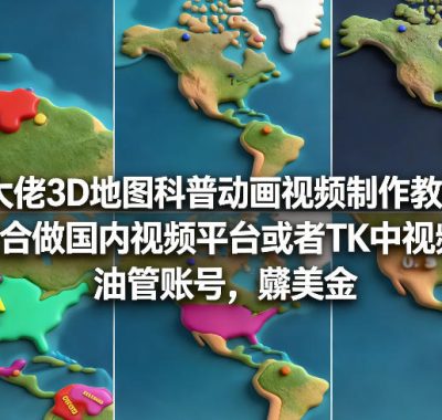 某大佬3D地图科普动画视频制作教学，适合做国内视频平台或者TK中视频、油管账号，賺美金