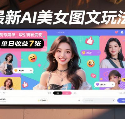 最新AI美女图文玩法，制作简单，吸引男粉变现，单天收益7张