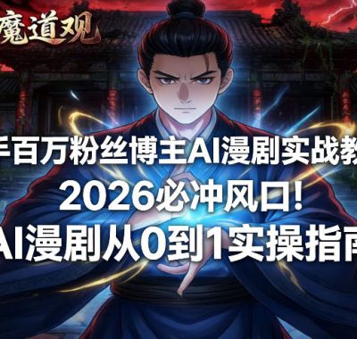快手百万粉丝博主AI漫剧实战教学，2026必冲风口！AI漫剧从0到1实操指南