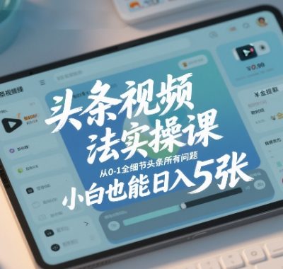 头条视频玩法实操课，从0-1全细节头条所有问题，小白也能日入5张
