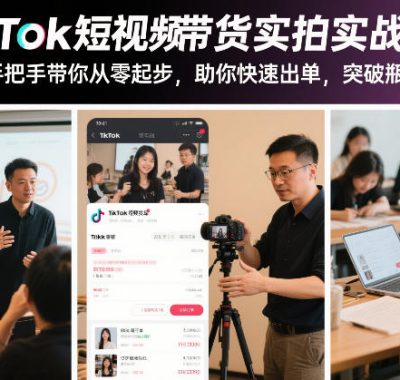 TikTok短视频带货实拍实战课程，手把手带你从零起步，助你快速出单，突破瓶颈