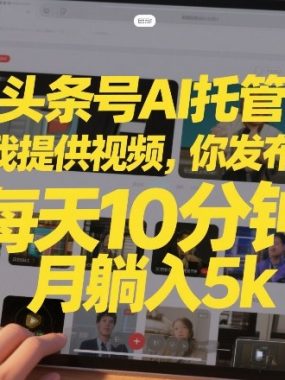 头条号AI托管，我提供视频，你发布，每天10分钟，月躺入5k+【揭秘】