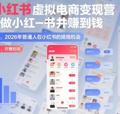 AI小红书虚拟电商变现营，教你做小红书并賺到钱，虚拟产品，2026年普通人在小红书的搞钱机会（完结）