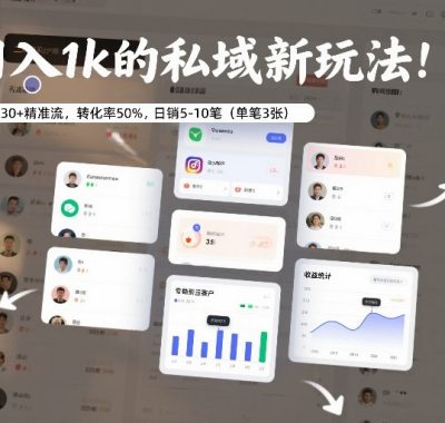 日入1k的私域新玩法：日引30+精准流，转化率50%，日销5-10笔（单笔3张）