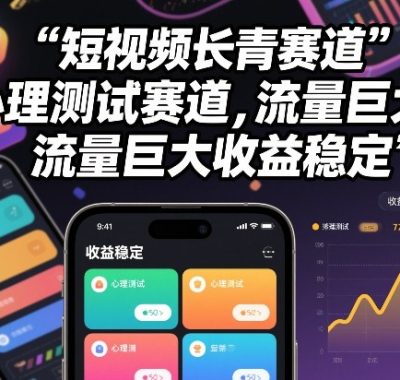 短视频长青赛道，心里测试赛道，流量巨大，收益稳定