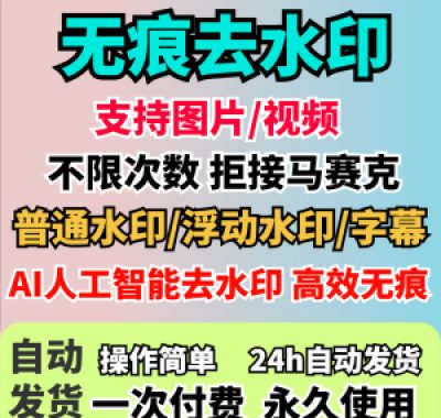 视频去水印软件无痕消除文字AI去除图片字幕水印处理手机电脑神器