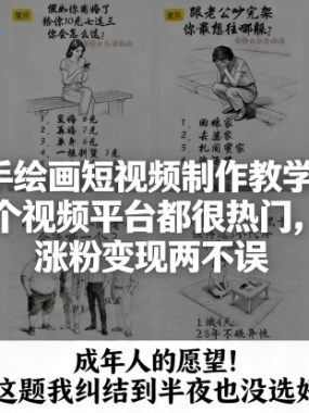 手绘画短视频制作教学，各个视频平台都很热门，涨粉变现两不误