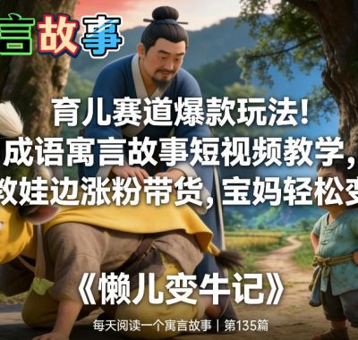 育儿赛道爆款玩法！成语寓言故事短视频教学，边教娃边涨粉带货，宝妈轻松变现！