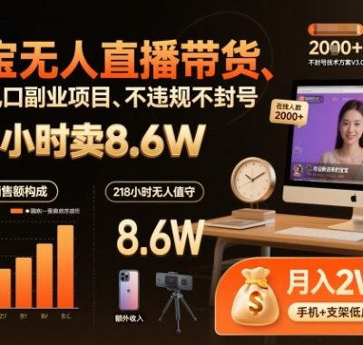 淘宝无人直播带货，218小时卖8.6W，不违规不封号，超级风口副业项目【揭秘】